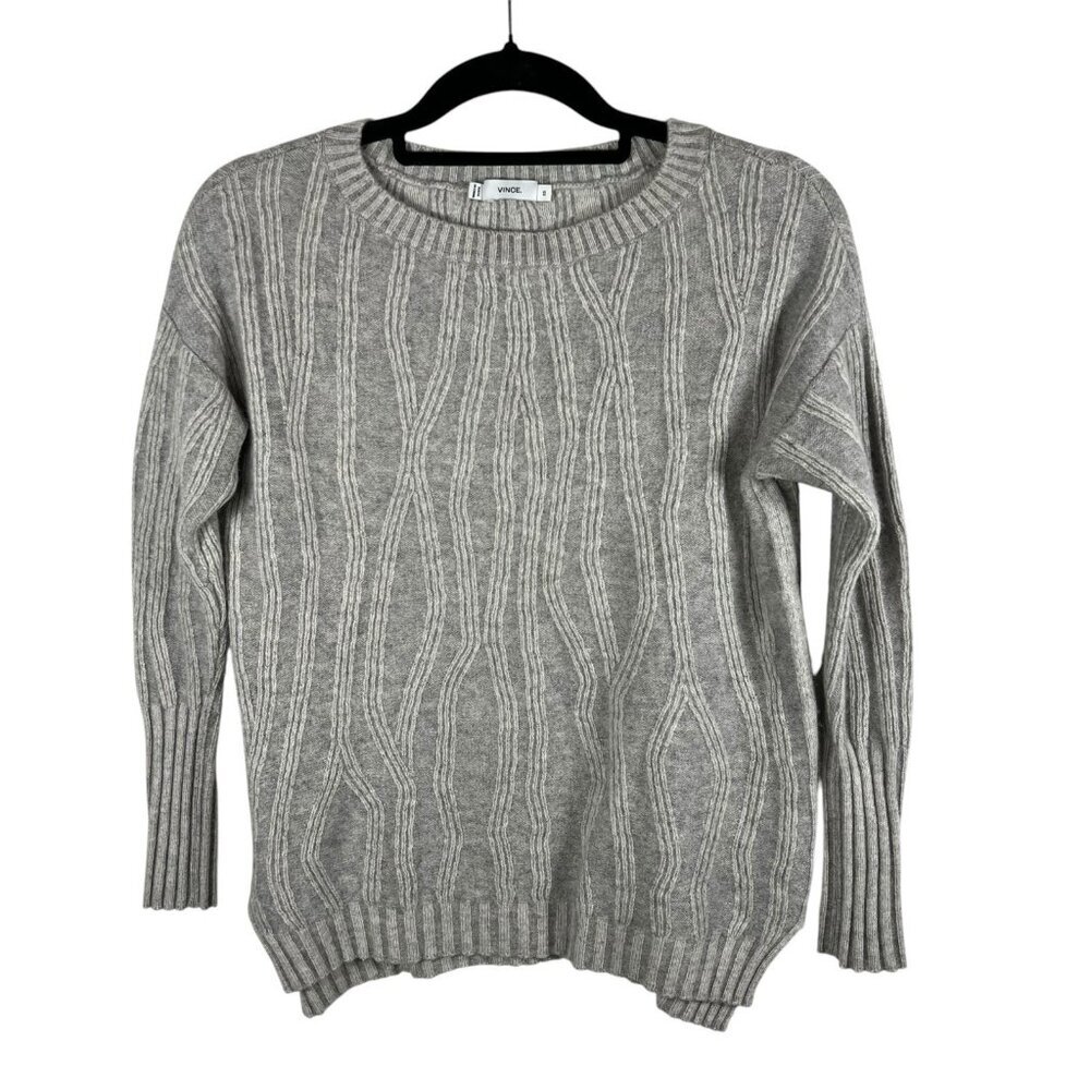 Vince Cashmere Wool Pullover Crew Neck Ribbed Geometric Sweater Light Gray Sz XS